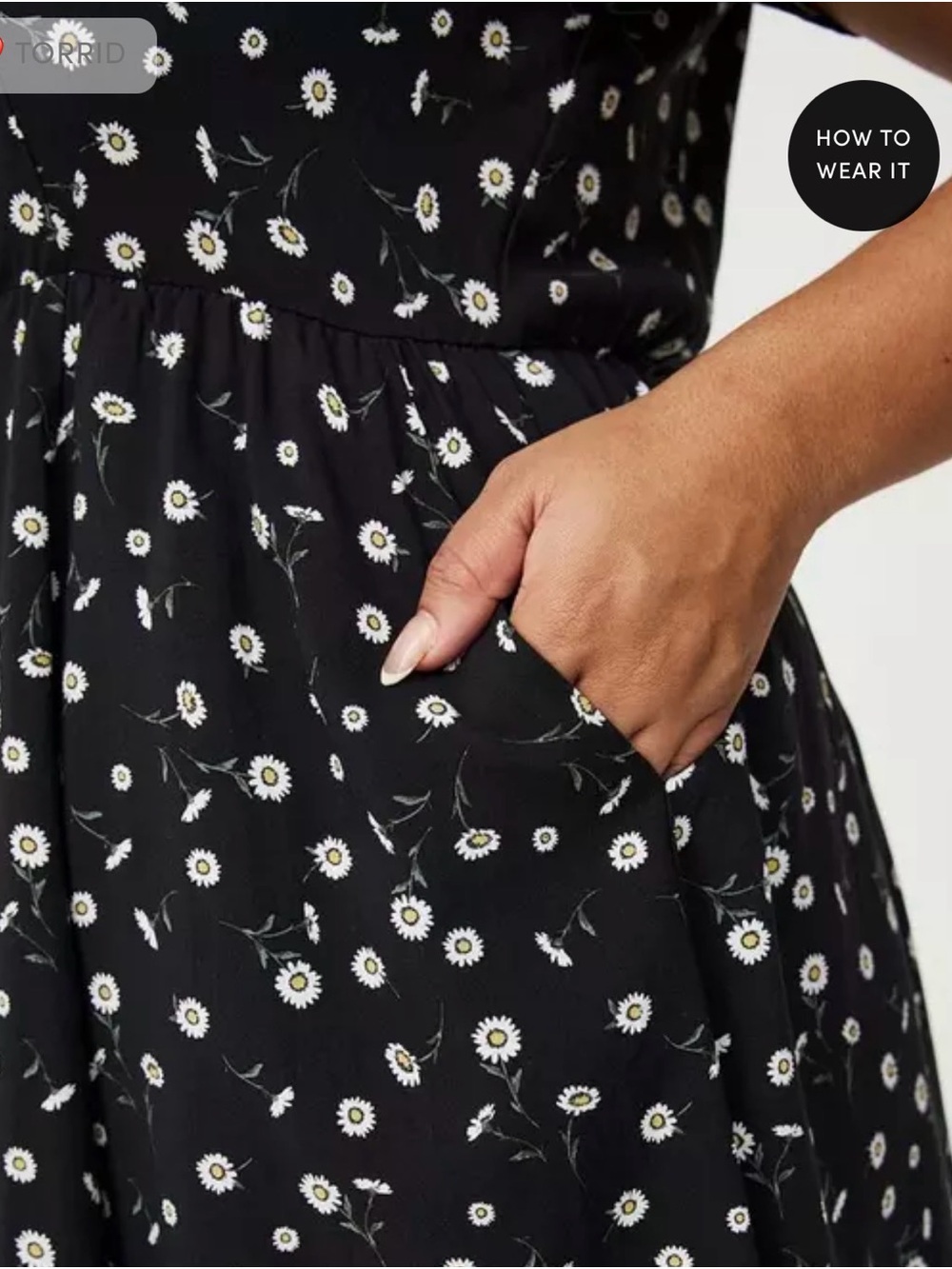 NWT Torrid Sweetheart Flutter Sleeve Mini Dress Dainty Daisy Floral Black 1X 16 - Picture 5 of 14
